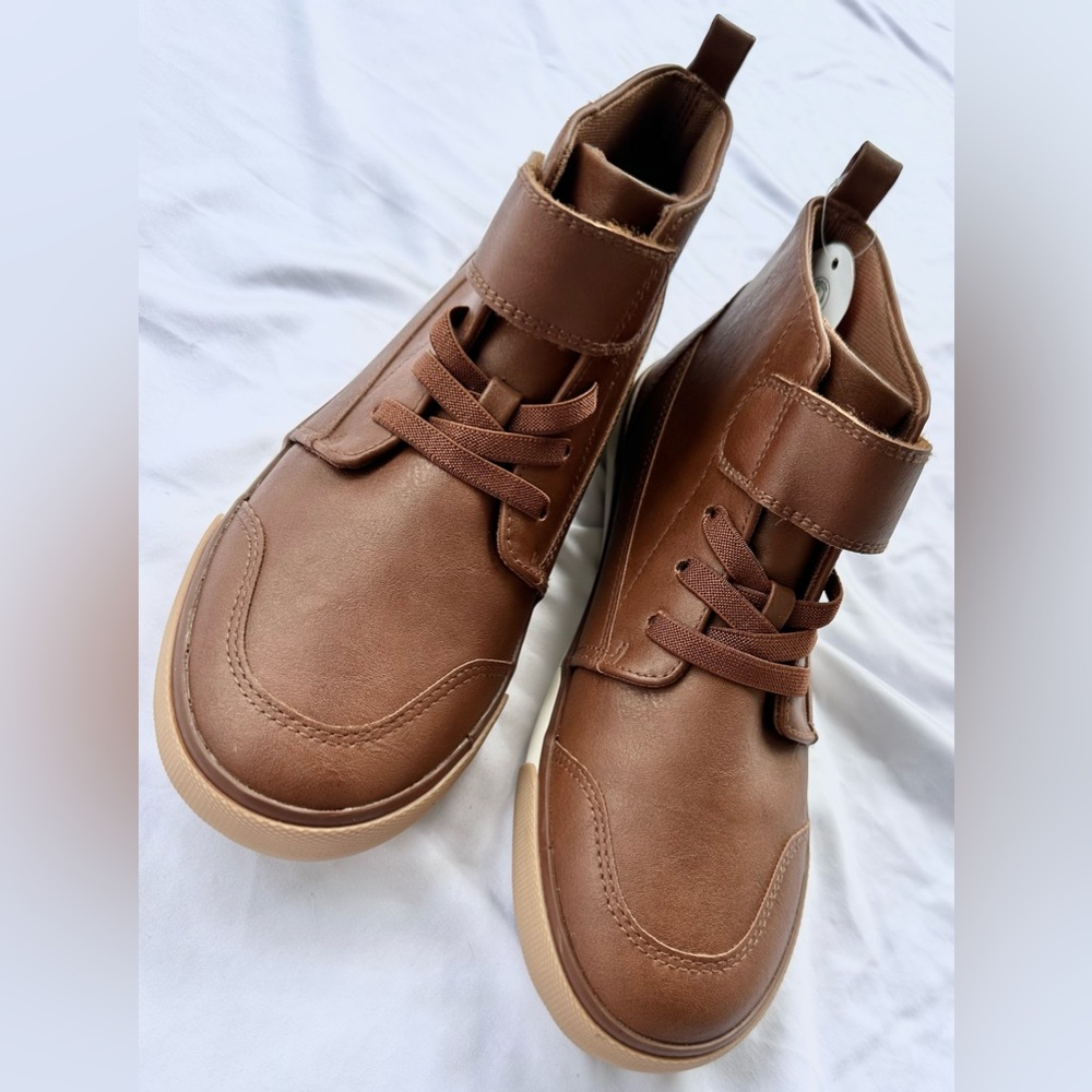 NWT Boys Sz 5 Wonder Nation Brown High-Top Dress Sneakers - Velcro, Elastic Lace